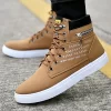 Spring Autumn High Top Men's Shoes Leather Men's Casual Sneaker Shoes Lace-up Wild Platform Sneakers Flat Vulcanized Shoes 4