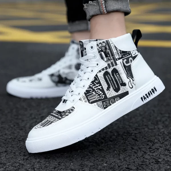 High Top Sneakers for Men Fashion White Lace-up Skateboarding Shoe Breathable Hip Hop Men Casual Sport Shoes Zapatillas De Skate 1